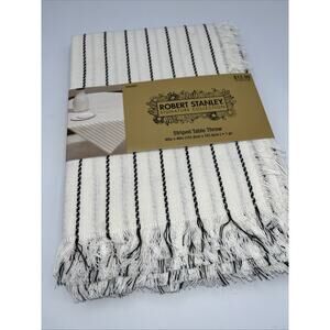 Robert Stanley Farmhouse Striped TABLE THROW White Black 40”x40” Rustic NWT0